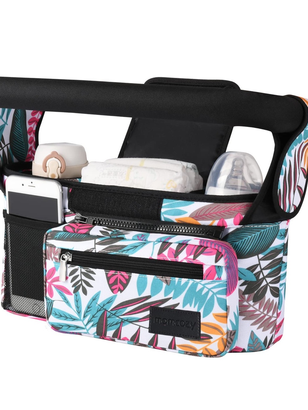 Momcozy Universal Stroller Organizer 2 Insulated Cup Holders Remove Zip Pocket